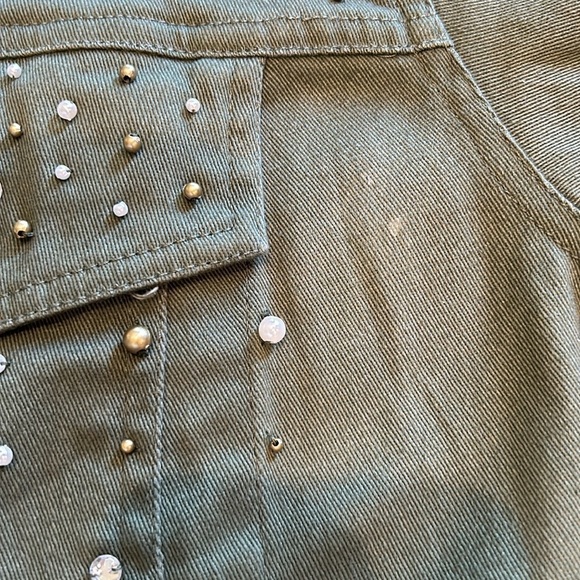 Vintage Quacker Factory army green pearl studded button down shirt jacket sz 2X - Picture 4 of 9